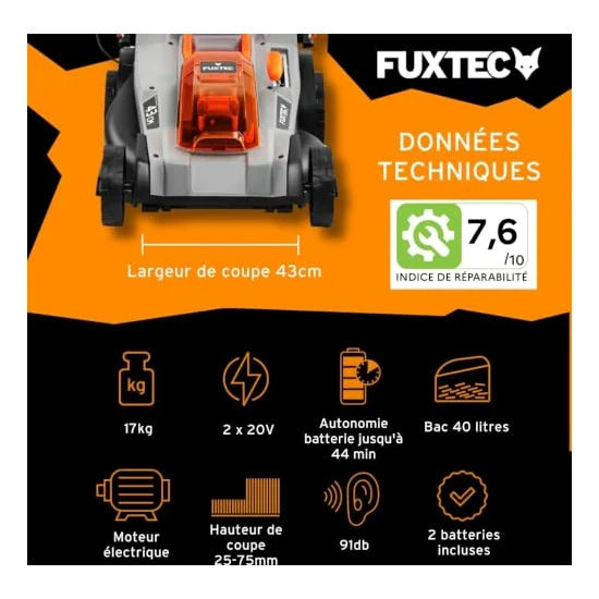 Autre vue : Tondeuse à batterie Fuxtec FX-E2RM43