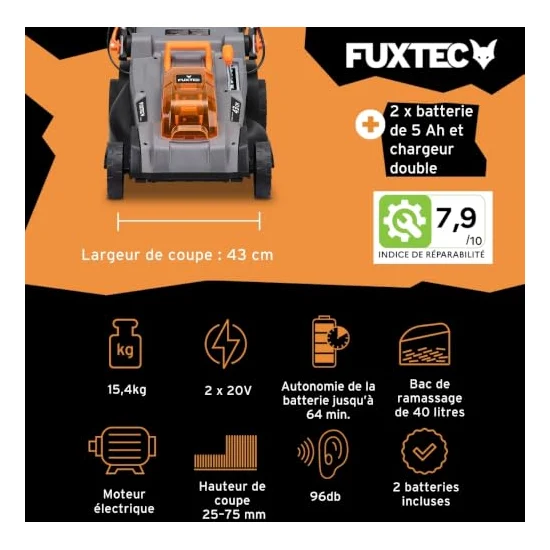 Autre vue : Tondeuse à batterie Fuxtec FX-E2RM43PRO