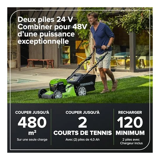 Autre vue : Tondeuse à batterie Greenworks GD24X2LM46SP