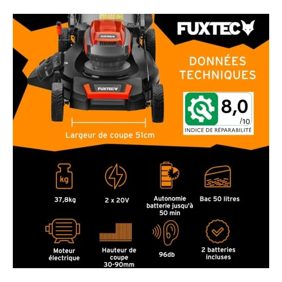 Autre vue : Tondeuse à batterie Fuxtec FX-E2RM51